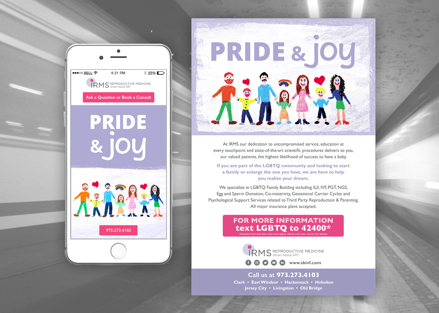IRMS LGBTQIA Out Of Home Poster and Corresponding Landing Page.