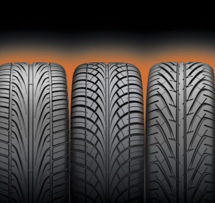 Hankook Tire: Footprint Fetish Graphic of 3 Tires lit from behind with an orange glow.